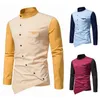 Men's Casual Shirts Vintage For Men Patchwork Irregular Oblique Button Long Sleeve Mens Dress Clothes Wedding Business Shirt Chemise Homme 220930