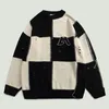 Maglioni da uomo streetwear lavorato a maglia uomo harajuku plaid splicing maglione moda hip hop oversize casual o-collo pullover coppie 220930