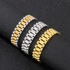 Charm Bracelets 15mm Link Watch Chain Man Bracelet For Men Women Silver/Gold Banhado Aço Inoxidável Mannen Armband On Hand Bands Jóias
