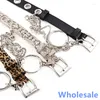 Belts Wholesale 2022 Fashion Metal Chain Faux Leather For Women Leopard Snake Pattern Full Grommet Belt Punk Waist Decorations