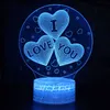 3D Illusion Lamp Night Light I Love You Birthday Design 16 Färger Byt LED -lampor för barngåva