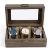 Titta på lådor Brown Wood Box Organizer 3 Grids Vintage Luxury Storage Men Watches Packaging Case Tree Birthday Present