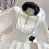 カジュアルドレススプリングヘップバーンフレンチスリムスクエアカラー女性ファッション甘いプリントドレス女性エレガントなパフスリーブミニローブ220930