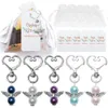 Groothandel evenement Party Decoratie Leveringen Baby shower Gunsten Angel Keychains Favors organza Bags Gast retourcadeau voor bruids bruiloft doop verjaardag KD1