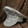 Berety luksusowy Rhinestone Steampunk ośmiokątny kapelusz kobiety sierżant Bridal Hen Do Festival kapitan część urodzinowa może dostosować