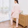 Accueil Vêtements Satin Vêtements de Nuit Femmes 3 PCS Pyjama Ensemble Rayé Peignoir D'été Intime Lingerie Dentelle Vêtements De Nuit Kimono Robe Lounge Wear