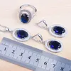Necklace Earrings Set Russian Style Cubic Zirconia Blue Crystals Pendants Earring Ring For Women Luxury Party Jewelry QZ096