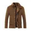 Herenjacks 2022 Winter Faux Fur wollen jas Mannen Trappen Kraagknop Zwart Bruin Bruin Casual Jas