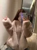 Faux fur ry zipper cor sólida cor de vison casaco feminino e inverno novo colarinho de coelho roupas de moda y2209