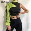 Women's Hoodies Sweatshirts Darlingaga Streetwear Neon Halter Sweatshirt Hoodie Buckle Reflective Smock One Shoulder Holographic Outwear 220930