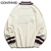 Men's Sweaters GONTHWID Bear Patchwork Striped Knitted Jumpers Streetwear Hip Hop Harajuku Casual Pullover knitwear Mens Fashion Tops 220930