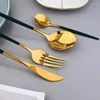 Ensembles de vaisselle 5 pièces ensemble de couverts couteau à dîner en or cuillère à thé miroir couverts en acier inoxydable fête argenterie vaisselle