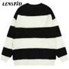 Pulls pour hommes LENSTID Automne Hommes Pull Tricoté Hip Hop Noir Blanc Rayé Vintage Streetwear Harajuku Casual Tricot Pulls Hipster 220930