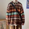 Мужские свитера Houzhou вязаный винтажный графический свитер с рисунками коричневые синие пуловки и прыгуны корейская уличная одежда Harajuku 220930