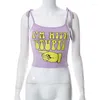 Женские танки связывают урожайные топы Женщины Письмо Печать Purple Cami Baby Tee y2k Симпатичный сексуальный летний танк график.