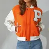 Women's Jackets Puloru Autumn Street Style Baseball For Women Letters Print PU Leather Patchwork Long Sleeves Zip Up Loose Outerwear