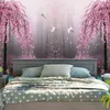 Tappeti da parete con decorazione da giardino in Boemia, arazzi con stampa di fiori e uccelli rosa per il panno della stanza Tapiz J220804