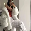 Vrouwen witte faux bont jas massief kleur nep mink fluwelen casual pak kraag beroemdheden kardashian stijl mode Koreaanse winterjas T220810