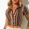 Blouses voor dames shirts dames zomer knop down crop tops kantoor dame sexy korte mouw bloemen/kersen/strepen print revershirtswome