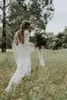 Хиппи кружевное свадебное платье Boho сексуальное v Sece Puffeck Elice Bohemian Beach Bride Plants 2022 Без спинки шифоновый открытый садовый свадебное платье Rope de Mariage vestidos novia