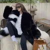 2021 European American Color Matching Winter Faux Fur Coat Large Fur Collar Fur Coat Women New Thick Mid-length Warm Jackets T220810