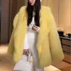 Nouveau hiver femmes fausse fourrure manteau femme col rabattu épais chaud à manches longues veste jaune élégant fille surdimensionné survêtement T220810