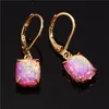 Hoop Huggie Rectangle Cut Stone Geometric Earrings Vintage Gold Color Wedding Blue Pink Purple Opal for Women Jewelyhoop3883181