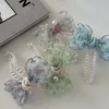 Koreanische Tulip Print Mesh Perle Haar Klaue Haarnadeln Mädchen Bowknot Clip Haar Zubehör Frau Headwear Barrettes