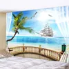 Tapestries Seaview Room Tapestry Sea Coconut Tree Wall Hanging Beach 3D Gedrukte grote Boho Hippie Home Decortapestries