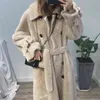 2021 Winterdomen Faux bont jas dik warm jas vrouwen casual losse dubbele borsten lange lagen vrouwen overjas femme streetwear t220810