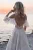 2022 Bohemian Beach Lace A Line Wedding Dresses Spaghetti Straps Tulle tulle the sweep Train Boho Wedding Dress Dontrals Robe de Mariee C0811