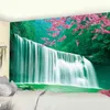 Tapisserie murale de paysage naturel, paons de Jungle tropicale, cascade, palmier
