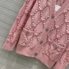 803 XL 2022 Milan Runway Outono Verão Marca Mesmo Estilo Camisola Manga Longa Decote em V Cardigan Rosa Branco Alta Qualidade Feminina Meiyi