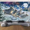 Folhas de animais tribais Wolf Tapestry Background Teto Decoração de casa Psicodélica Holding Tapiz J220804