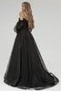 2022 Black Gothic Wedding Dresses Gowns Off the Shoulder Long Sleeves Sequins Tulle Sparkle Goth Bridal Robes With Color Non White