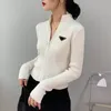 Malhas femininas Tees Women Tops Cardigan Sweater com zíperes de estilo curto Lady Slim Jumpers Shirt Design S-xl