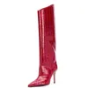 HBP Boot Sexig High Heel Fashion Dance Knee Woman Faux Leather Thin Runway Point Toe Zip Autumn Winter Warm 220805