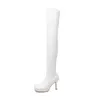 Stiefel Sexy Stretch Oberschenkel hoch über dem Knie Frauen Stiletto Heels Party Kleid Nachtclub Laufsteg Quadratischer Kopf Socken Größe 43 220805