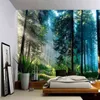 Mystic Forest Print Art Decorativo Alfombra de pared Paisaje Colgando Dormitorio Sala de estar Fondo de tela Tapiz J220804