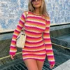 FSDA STRIPE GEELD Women Beach Dress Bodycon Backless Long Sleeve Green Y2K Casual Summer Holiday Sexy Jurken Party Mini 220811