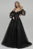 2022 schwarze gotische Brautkleider Kleider von der Schulter Langarme Pailletten Tüll telle Sparkle Goth Brautgewänder mit Farbe nicht weiß