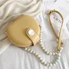 Cross Body Summer Cute Mini Crossbody Bags Quality PU Leather Pearl Chain Small Round Women's Bag Female Simple Shoulder Purses