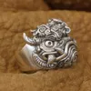 Linsion 925 Sterling Silver Kylin Lion Aning Mens Punk Anello TA374 US Dimensioni 7 a 16