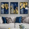 Noordse gouden plantenbladeren bladeren muur kunst canvas gouden prints canvas posters abstract kunst schilderen muurfoto's voor woonkamer decor