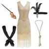 Freizeitkleider Damen Plus Size Gatsby Pailletten Art Deco Schwarz Flapper 1920er Jahre V-Ausschnitt Perlen Fransen Tolles KleidLässig
