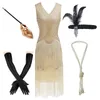 Robes décontractées femmes grande taille Gatsby Sequin Art déco noir Flapper 1920 s col en V perlé frangé grande robe décontracté