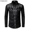 أنيقة Western Western Cowboy Men Design Design Slim Fit Fit Casual Long Sleeve S Mens Wedding Party Shirt للذكور 220811