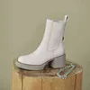 Women Boots Winter Winter Leather Platform Round Round Toe Stunky Boot Solid High Heel 0719