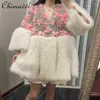 2021 Autumn Winter Imitation Tuscan Lamb Wool Composite One-Piece Coat Women's Mid-Length Flower Contrast Color Loose Faux Fur T220810