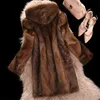 Manteau en fausse fourrure femmes brun foncé S-6XL 2022 automne hiver nouvelle mode mince décontracté sport chaleur à capuche imitation fourrure de vison veste T220810